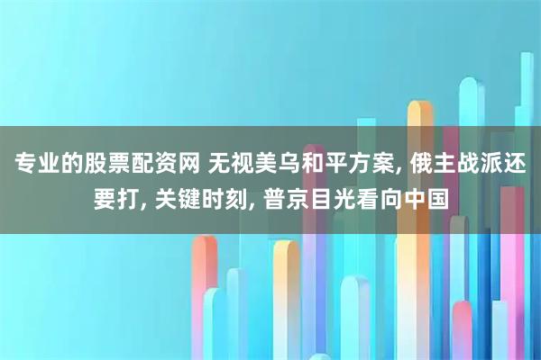 专业的股票配资网 无视美乌和平方案, 俄主战派还要打, 关键时刻, 普京目光看向中国